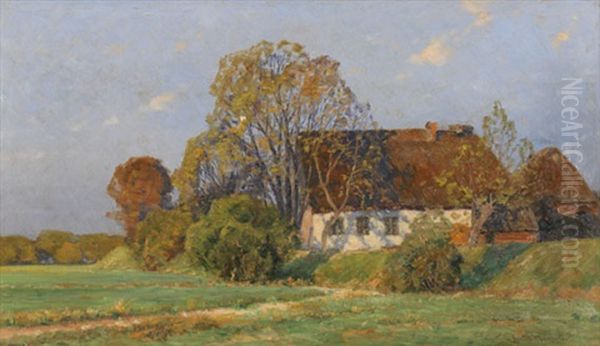 Friesisches Gehoft Herbstabend Oil Painting by Georg M. Meinzolt