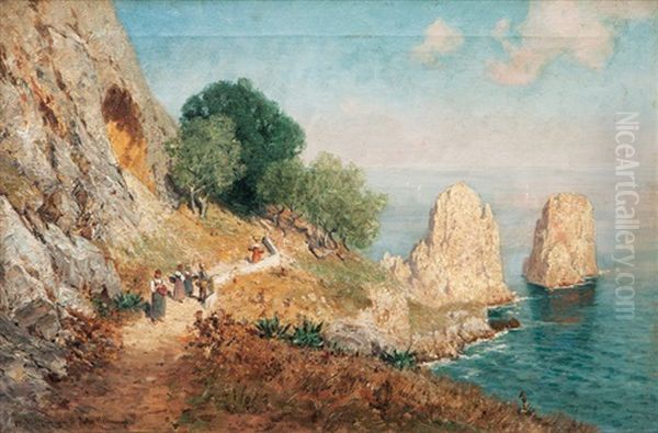 The Faraglioni Rocks On Capri Oil Painting by Georg M. Meinzolt