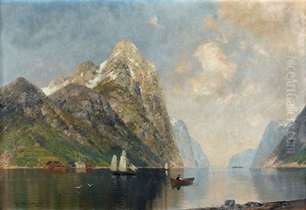 Norwegische Fjordlandschaft Oil Painting by Georg M. Meinzolt