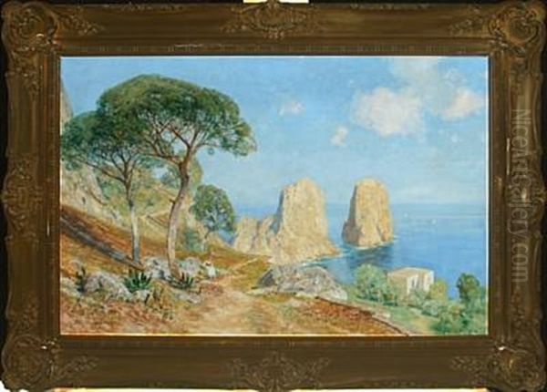 Scene From Capri Oil Painting by Georg M. Meinzolt