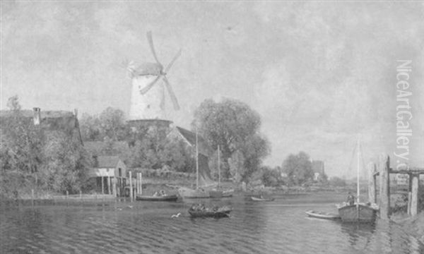 Sommertag An Einem Norddeutschen Flus Oil Painting by Georg M. Meinzolt