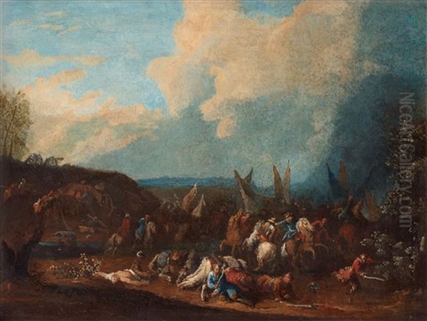 Cavalry Battle Oil Painting by Jan-Baptiste van der Meiren