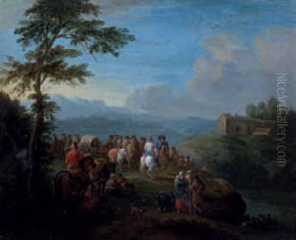 Convoi De Paysans Dans Un Paysage by Jan-Baptiste van der Meiren