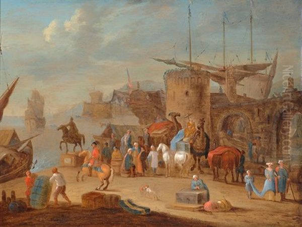 Oriental Harbour Oil Painting by Jan-Baptiste van der Meiren