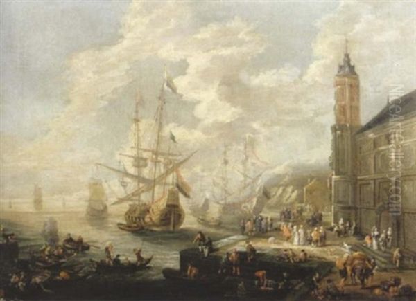 Hafenansicht Oil Painting by Jan-Baptiste van der Meiren