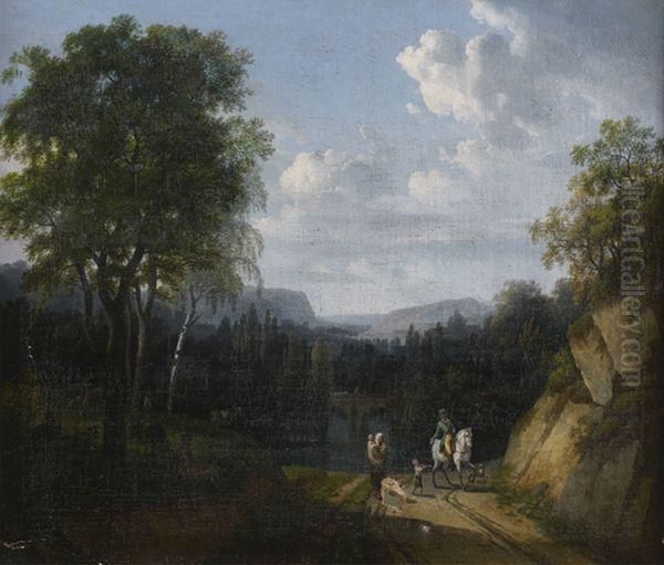 Cavalier Et Paysan Dans Un Paysage Oil Painting by Jean-Victor Bertin