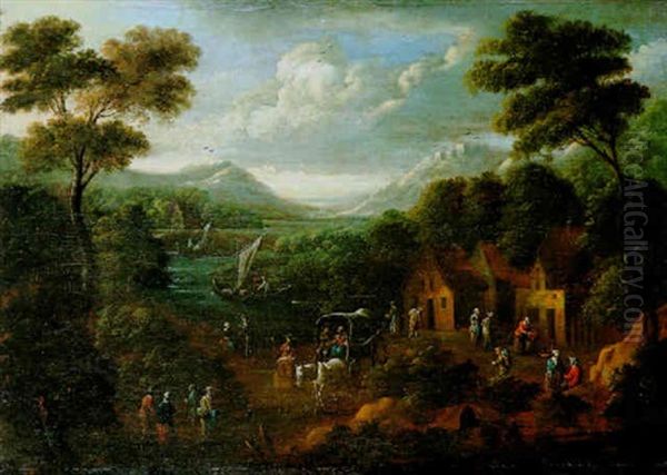 Weite Flusslandschaft Mit Reicher Figurenstaffage Oil Painting by Jan-Baptiste van der Meiren