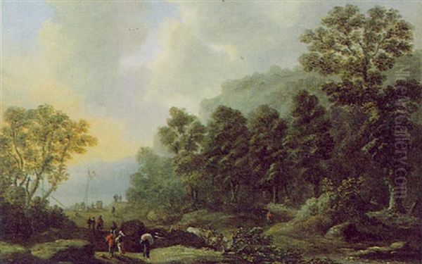 Gebirgige, Bewaldete Kustenlandschaft Mit Reisenden Oil Painting by Jan-Baptiste van der Meiren