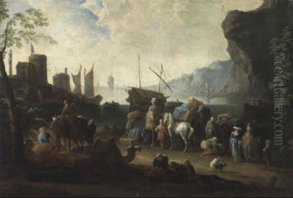 Scene De Port De La Mediterranee Orientale Oil Painting by Jan-Baptiste van der Meiren