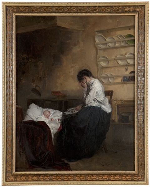 Grieving Mother With Baby Oil Painting by Ernst Meisel