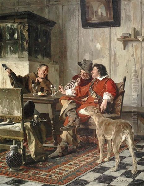 An Amusing Story Oil Painting by Ernst Meisel