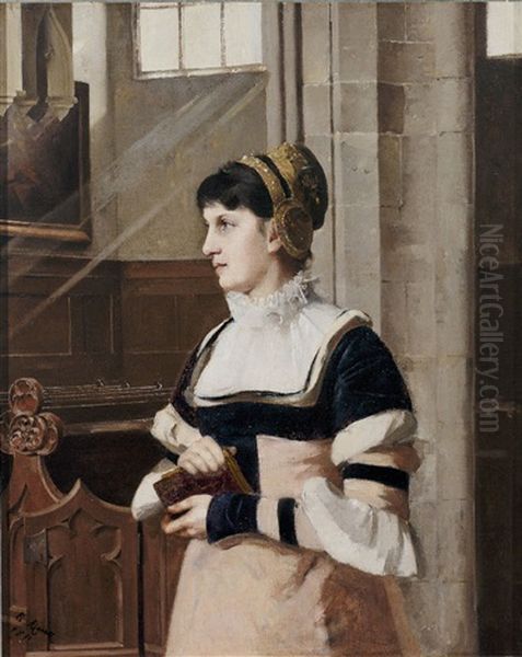 Junge Frau In Tracht In Der Kirche Oil Painting by Ernst Meisel