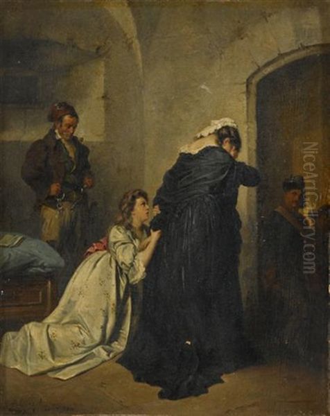 Marie Antoinette In Temple (+ Marie Antoinette Going To Her Execution; 2 Works) Oil Painting by Ernst Meisel