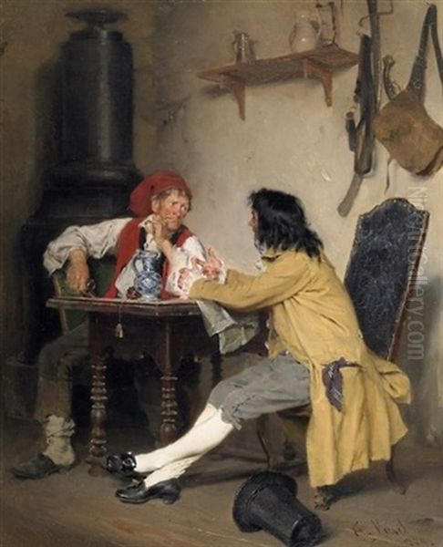 Das Zwiegesprach. Zwei Manner In Der Guten Stube, In Erzahlungen Vertieft Oil Painting by Ernst Meisel