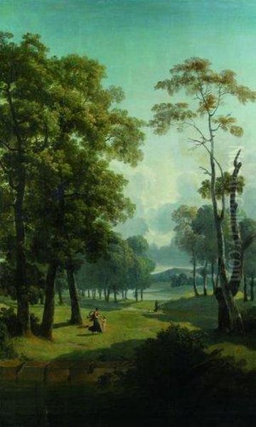 Jeune Mere Et Son Enfant Jouant Dans Un Parc Oil Painting by Jean-Victor Bertin