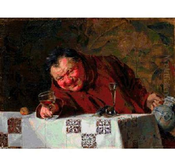 Monch Beim Wein Oil Painting by Ernst Meisel