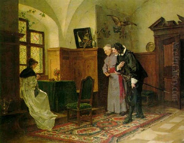 A New Suitor Oil Painting by Ernst Meisel