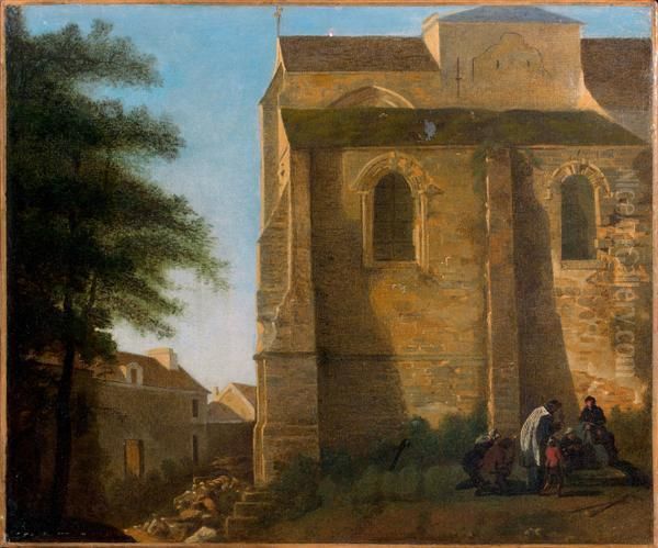 Scene Animee Pres D'une Eglise Oil Painting by Jean-Victor Bertin