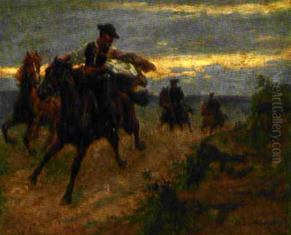 Auf Der Flucht Oil Painting by August Von Meissl