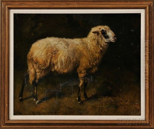 Portrait Of A Sheep Oil Painting by Adolf Ernst Meissner