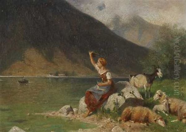 Am Hintersee Oil Painting by Adolf Ernst Meissner