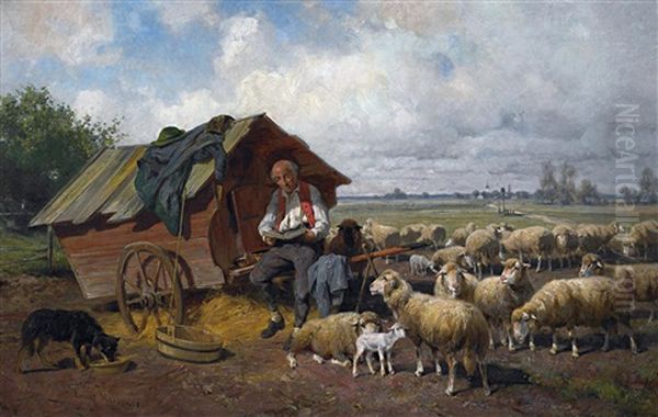 Schafers Sonntagstoilette Oil Painting by Adolf Ernst Meissner