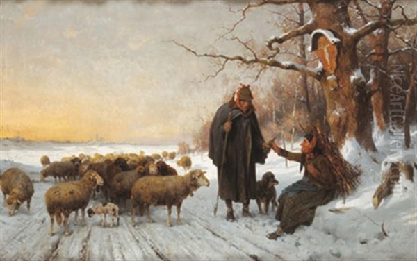 Begegnung Am Heimweg Oil Painting by Adolf Ernst Meissner