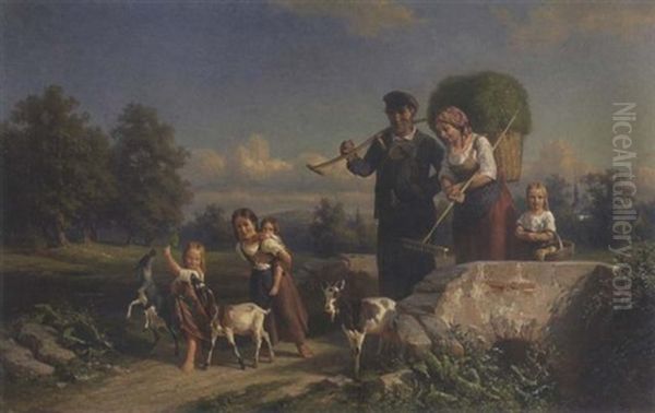 Heimkehr Einer Bauernfamile Von Der Heuernte Oil Painting by Adolf Ernst Meissner