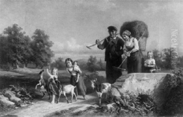 Heimkehr Einer Bauernfamile Von Der Heuernte Oil Painting by Adolf Ernst Meissner