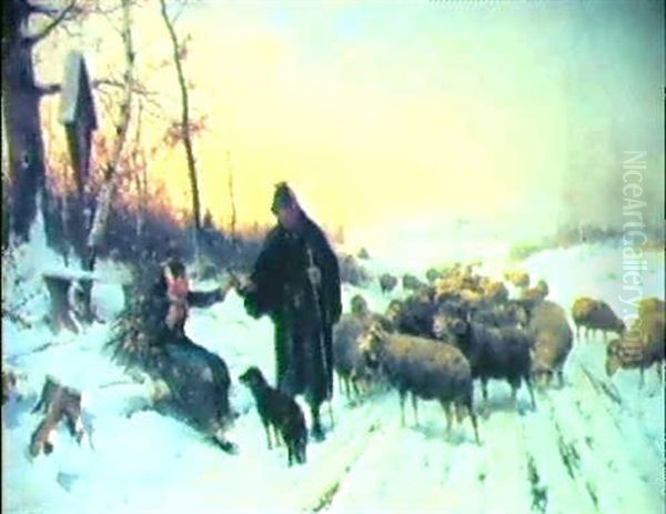 Winterabend Oil Painting by Adolf Ernst Meissner