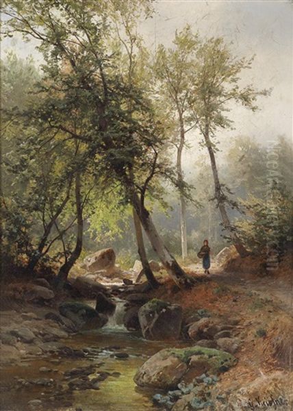 Waldbach Oil Painting by Gustav Meissner