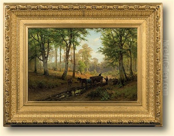 In A Forest Oil Painting by Gustav Meissner