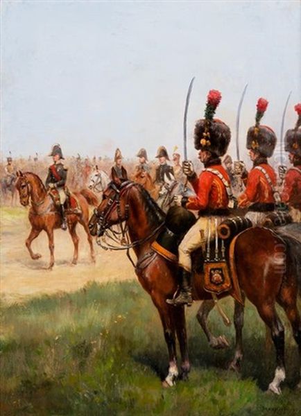 A Napoleonic Military Review Oil Painting by Ernest Meissonier