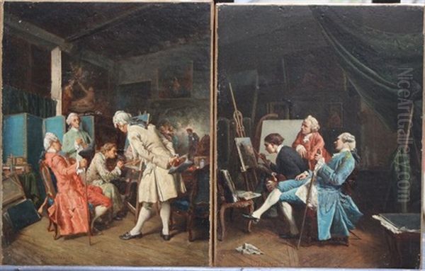 Pair Of Paintings Showing Artists And Their Collectors Oil Painting by Ernest Meissonier