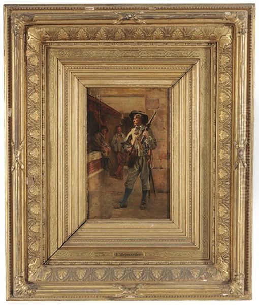 Cavalier In An Interior Oil Painting by Ernest Meissonier