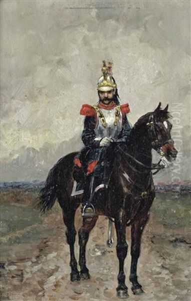 A French Cuirassier Oil Painting by Ernest Meissonier