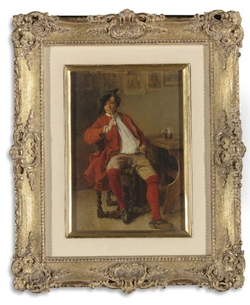 A Gentleman Smoking In In Interior Oil Painting by Ernest Meissonier