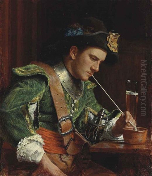 A Soldier Smoking A Pipe In An Interior Oil Painting by Ernest Meissonier