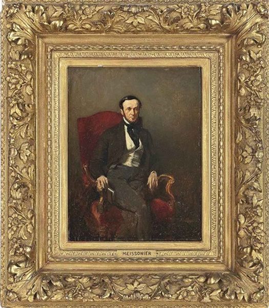 Portrait Of A Gentleman Said To Be The Artist's Uncle, Seated Oil Painting by Ernest Meissonier