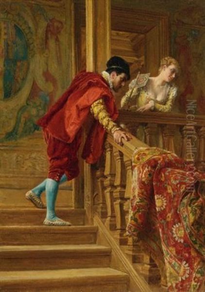 Sur L'escalier (the Venetians) Oil Painting by Ernest Meissonier