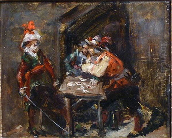 The Muskateers (+ Untitled (lady), Verso) Oil Painting by Ernest Meissonier