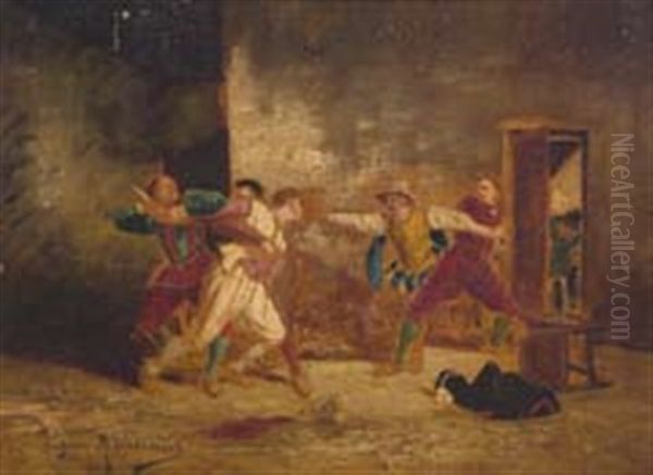 Fighting Cavaliers Oil Painting by Ernest Meissonier