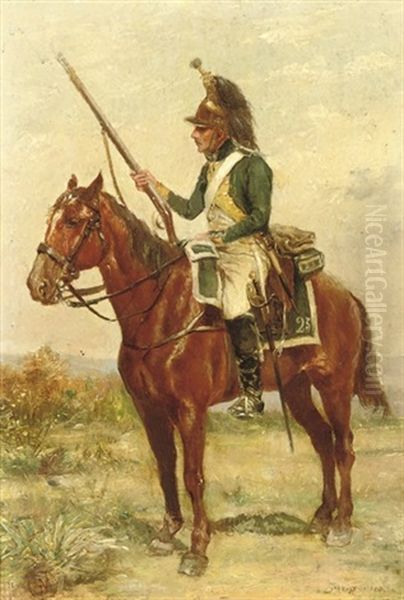 Dragon En Vedette: An Officer On Horse Back Oil Painting by Ernest Meissonier