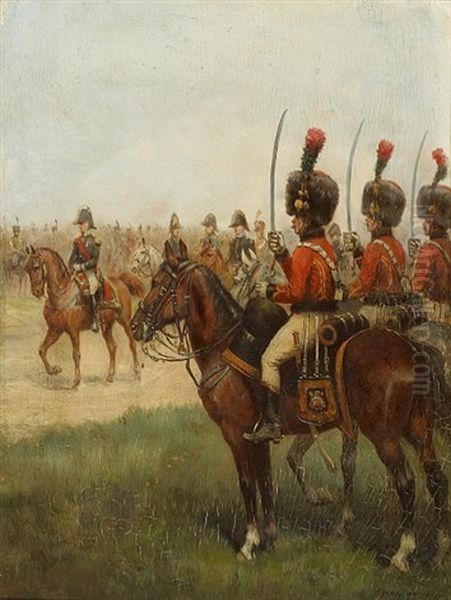 A Napoleonic Military Review Oil Painting by Ernest Meissonier