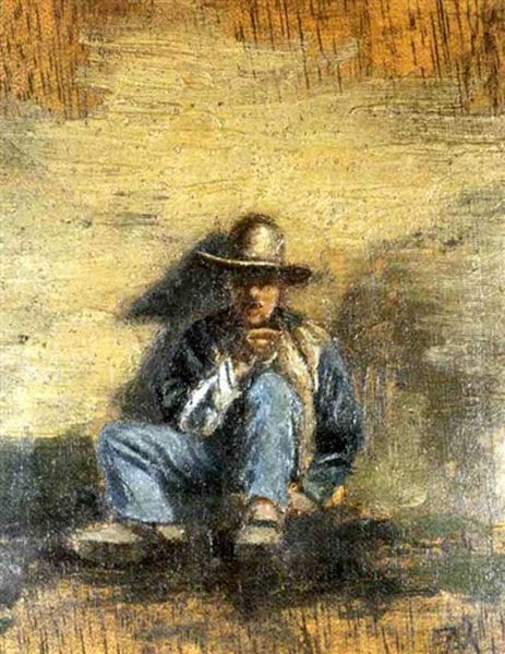 Homme Assis Au Chapeau Oil Painting by Ernest Meissonier