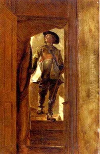 Un Cavalier Descendant Des Escaliers Oil Painting by Ernest Meissonier