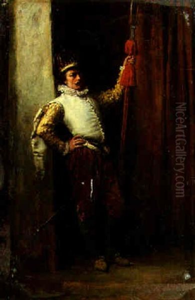 A Standing Cavalier Oil Painting by Ernest Meissonier