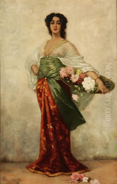 La Marchande De Fleurs Oil Painting by Giuseppe Bertini