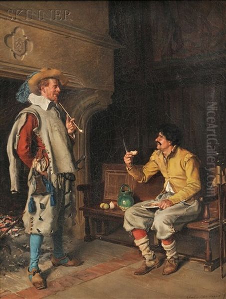 Two Cavaliers Relaxing In A Tavern Oil Painting by Jean Charles Meissonier