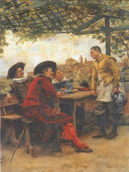 Mousquetaires A La Taverne Oil Painting by Jean Charles Meissonier